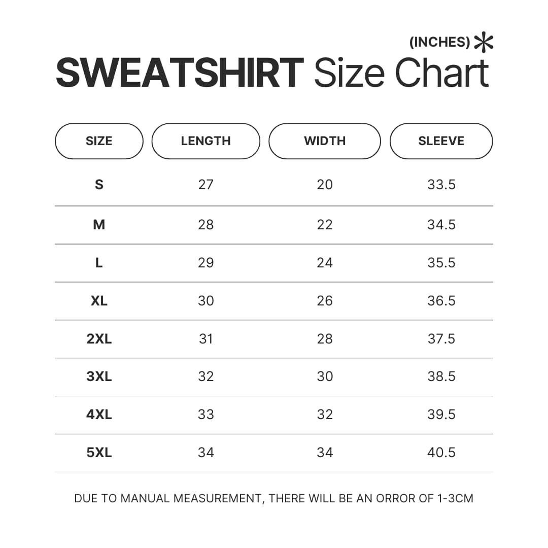 Sweatshirt Size Chart - Rune Scape Merch