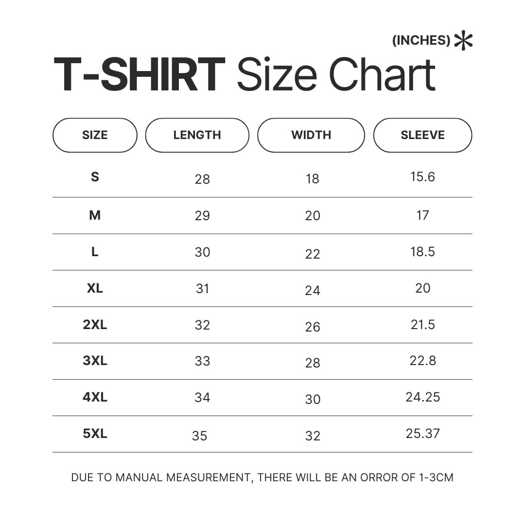 T shirt Size Chart - Rune Scape Merch